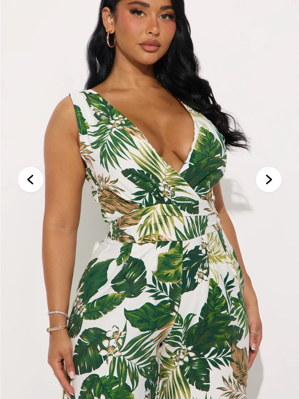 Haute Monde White Tropical Leaf Print Jumpsuit